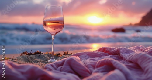 Glass of Wine on Sandy Beach