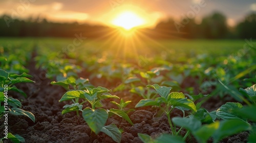 Field of Flowers With Setting Sun