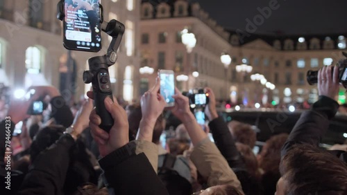 Paparazzi taking photos on the red carpet. Close up photo cameras. 