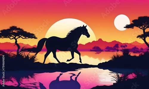 wallpaper depicting the silhouette of a horse in pop-art style