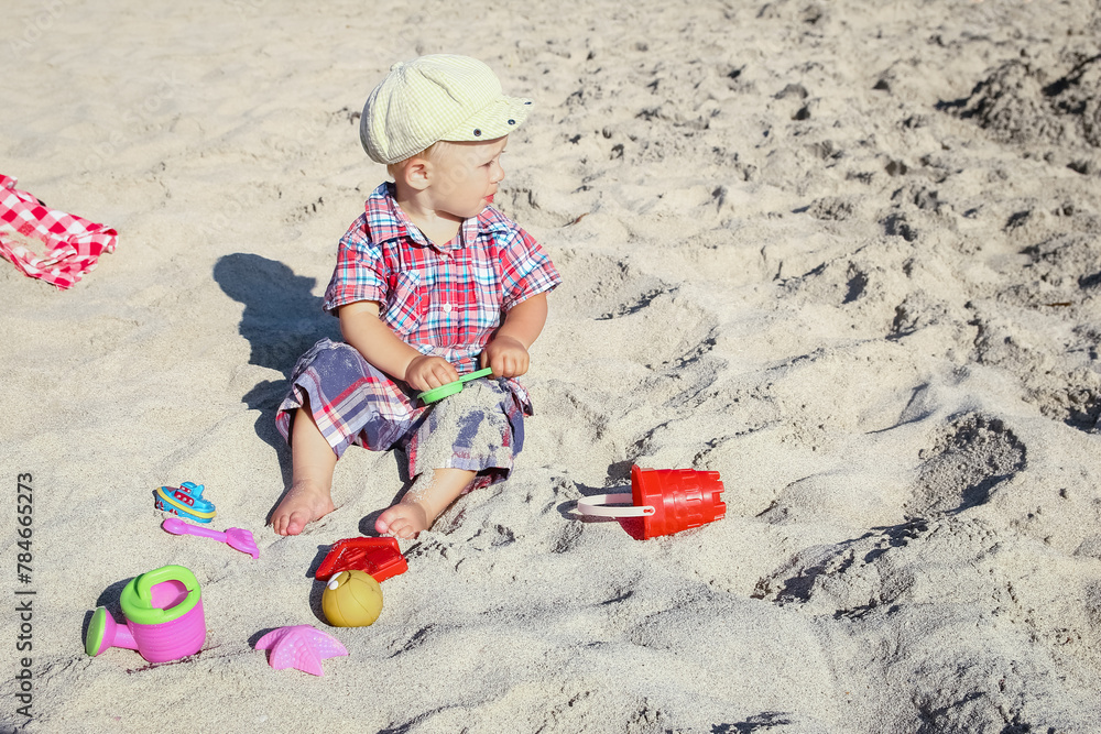 happy child playing by the sea outdoors happy child playing by the sea outdoors