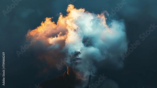 Person with cloud for head background wallpaper concept photo
