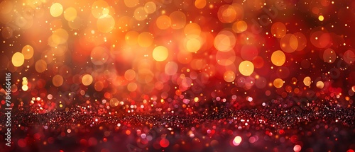 Crimson and gold bokeh, holiday glitter mist, Christmas abstract warmth