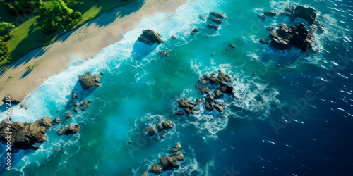Beautiful beaches and coastline from a bird's eye view.Generative AI