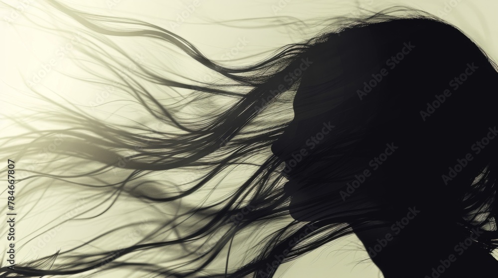 Silhouette shadow of woman with flowing hair background wallpaper concept Silhouette shadow of woman with flowing hair background wallpaper concept
