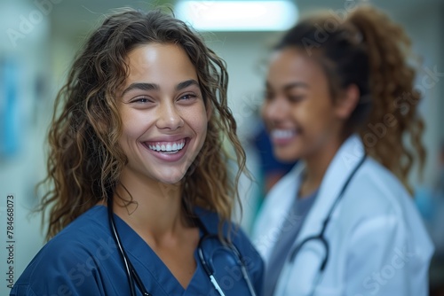 Smiling female nurse in conversation