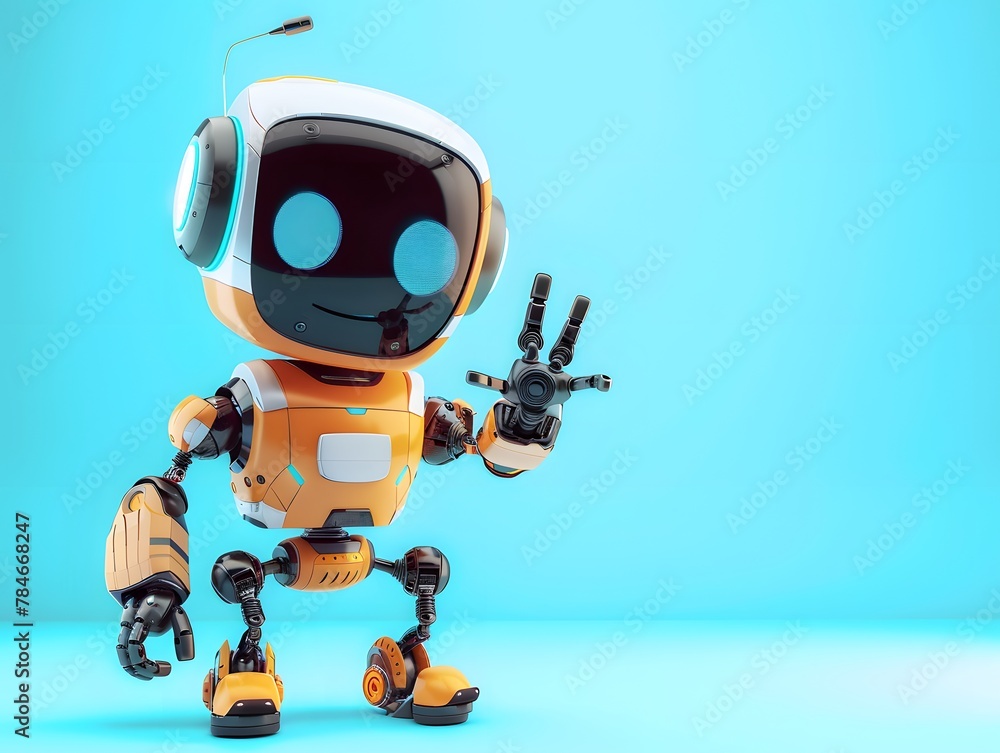 Adorable baby robot showing hello, copy space for text Adorable baby robot showing hello, copy space for text