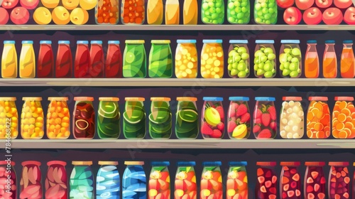 Supermarket grocery shelves cartoon background wallpaper concept