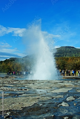 Iceland-view of Strokkur geyser during eruption