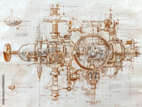 Schematic diagrams of intricate machines, revealing the inner workings of engineering marvels. 