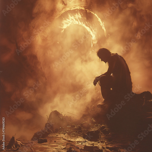 fantasy man sitting on a rock