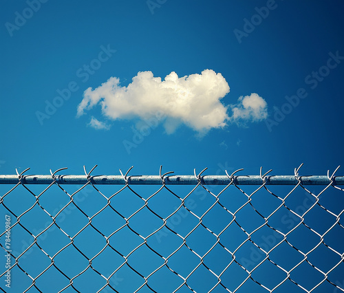 Cloud Behind Barbed Chain-Link Fence
