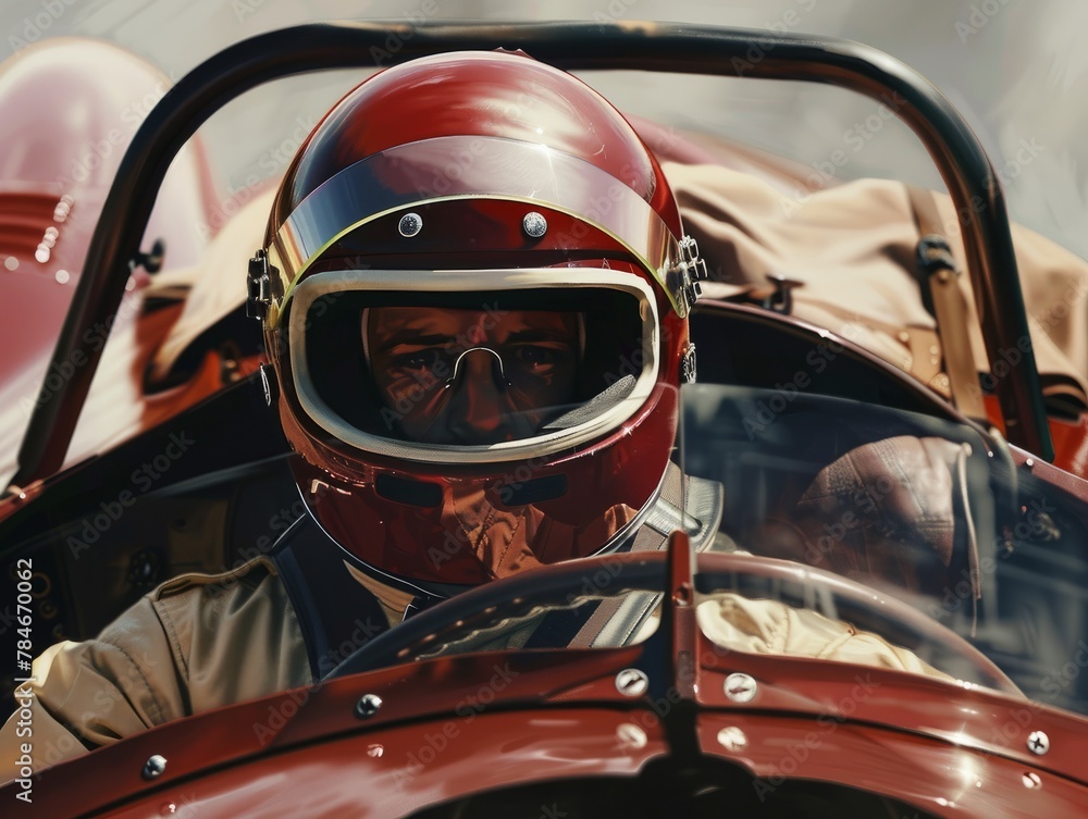 Fototapeta premium the helmeted driver in a racing outfit 