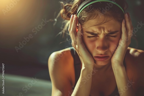 Focused athlete listening to music during workout