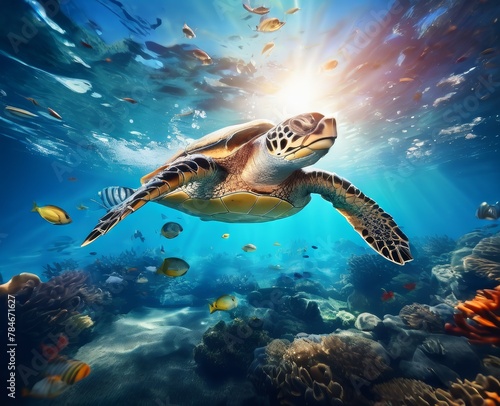 Turtle swimming undersea © fascinadora