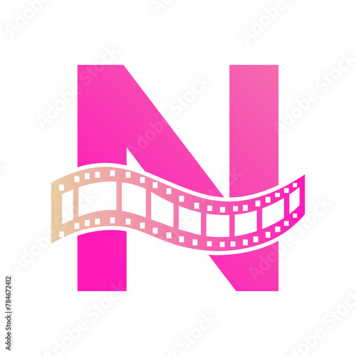 Letter N with Films Roll Symbol. Strip Film Logo For Movie Sign and Entertainment Concept