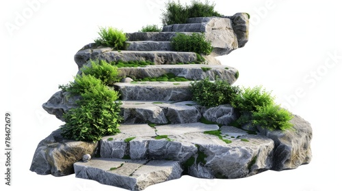 large stone steps, covered with green plants generative ai