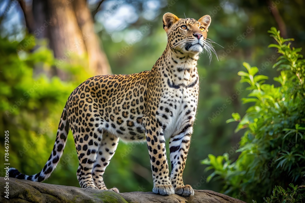 full body leopard looking up. full body leopard looking up.