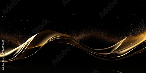 Abstract golden wave on black background. 3d rendering, 3d illustration.