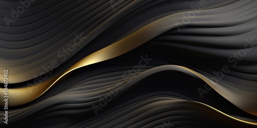 Black and gold abstract wavy background. 3d rendering, 3d illustration.