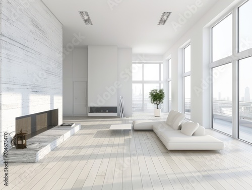 Minimalist, loft interior design of modern living room, home.  © Johannes