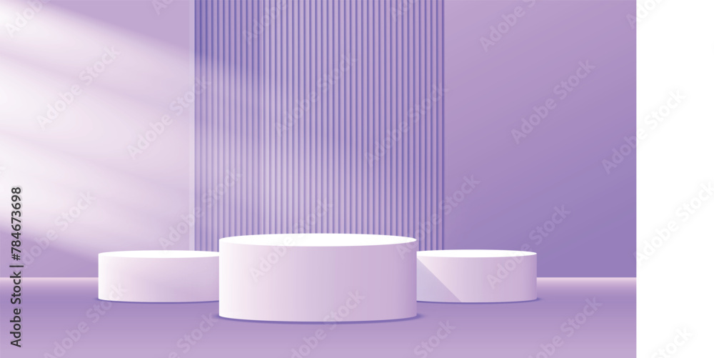 Empty round pedestal. Lilac circular podium for luxury product display on colorful background