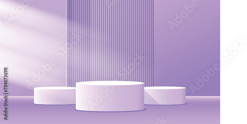 Empty round pedestal. Lilac circular podium for luxury product display on colorful background