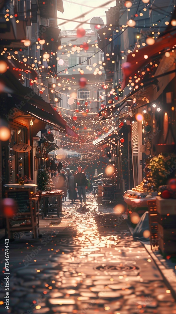 Daylight and lanterns of a very realistic streetscape