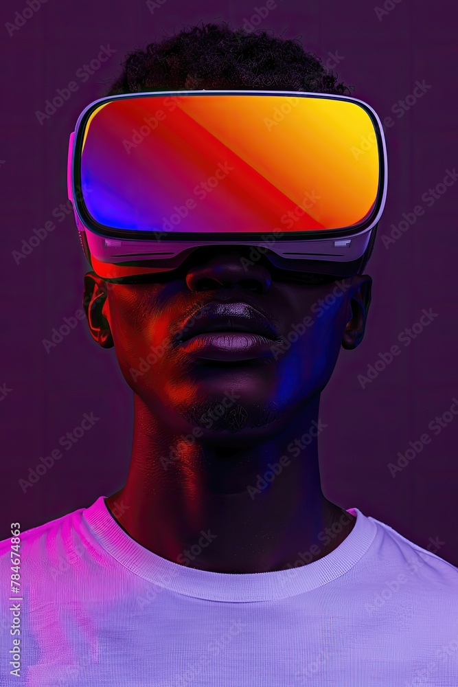 A man wearing a white shirt and a pair of virtual reality goggles A man wearing a white shirt and a pair of virtual reality goggles
