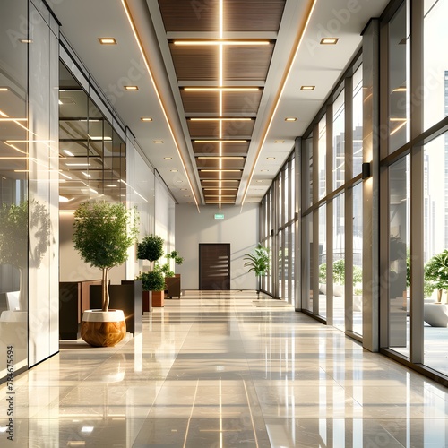 Natural Elegance  Modern Office Hall with Panoramic Views