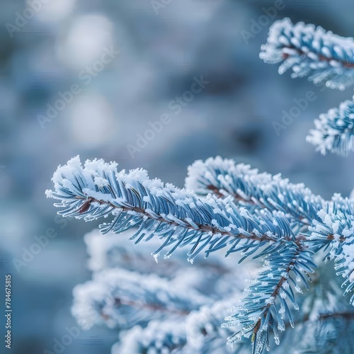 Winter's Embrace: Snow-Clad Blue Spruce Close-Up Macro