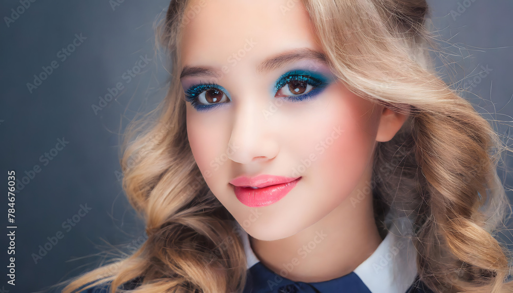 Obraz premium Beauty hairstyle and makeup glamour model. Vibrant colorful makeup.