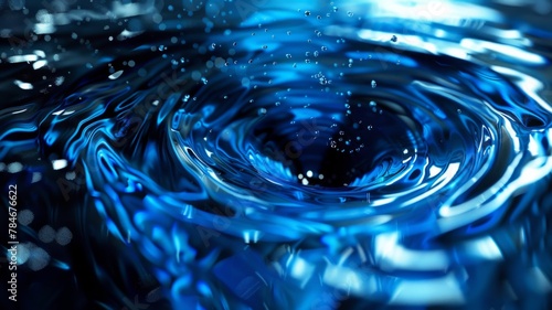 Close-up of a blue water drop ripple effect - A meticulously detailed close-up capturing the mesmerizing ripple effect of a water drop in a blue-toned setting