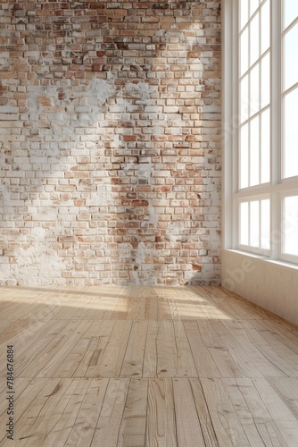 only color brick wall and wooden floor background 