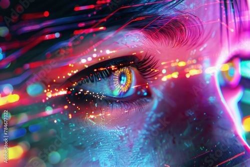 Futuristic Cybernetic Eye Amidst Neon Circuitry - Conceptual Visualization © NS
