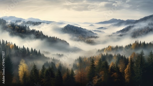 Mystical Autumn Fog in Black Forest, Germany - Enchanting Landscape with Rising Fog, Autumnal Trees, and Firs - Generative AI © Hamza