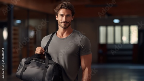 A man in sportswear, carrying a gym bag, showcasing his dedication to maintaining a healthy and active lifestyle.