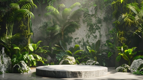 Tropical Zen: Green Oasis for Product Showcase and Natural Elegance