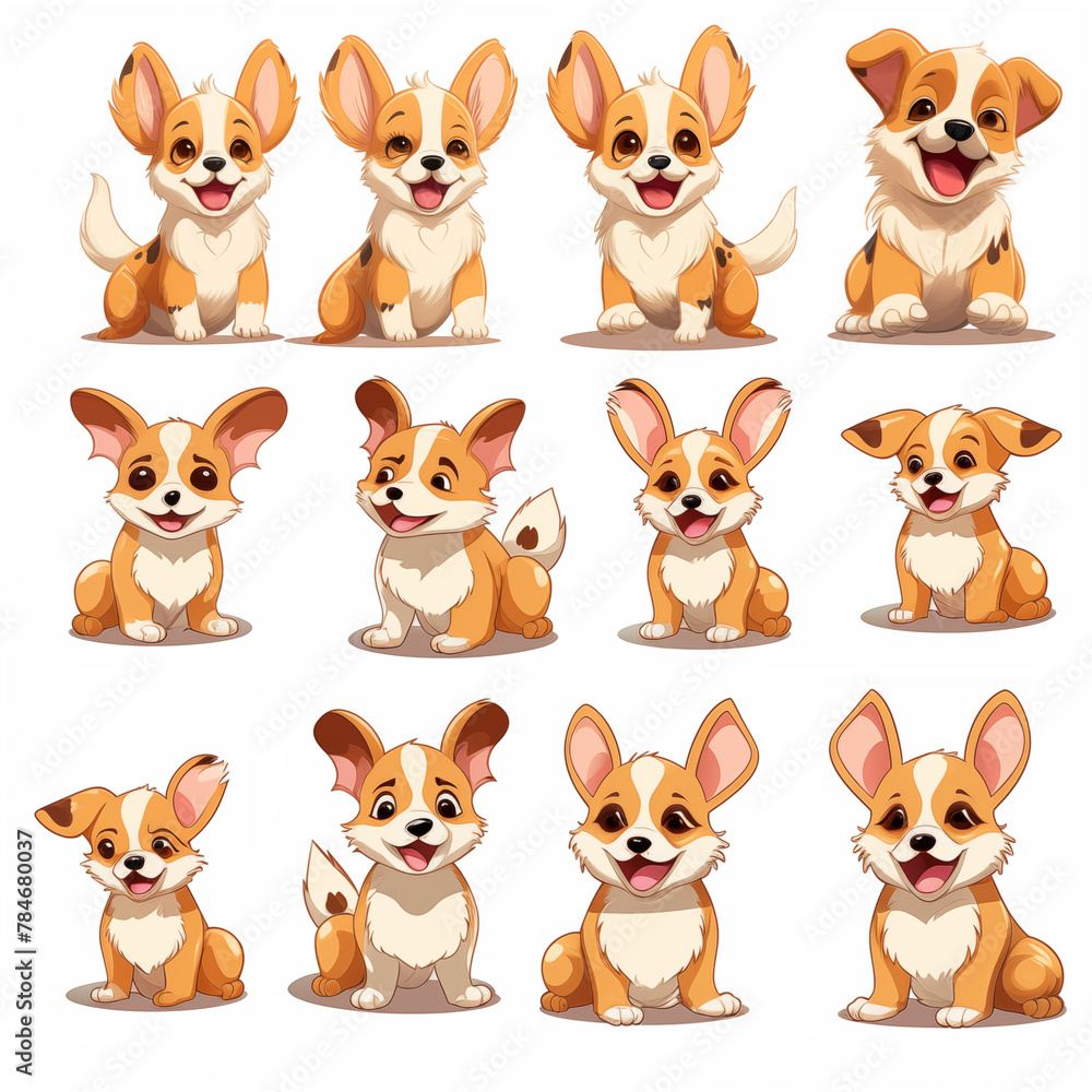 Set of cute puppies on white background Created with Generative AI technology.