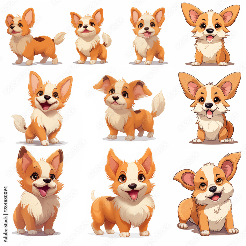 Set of cute puppies on white background Created with Generative AI technology.
