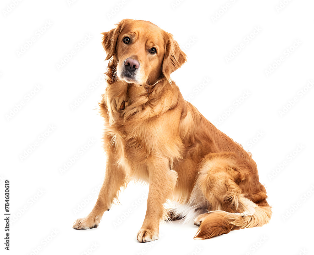 Golden retriever dog on white background