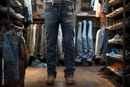 Stylish man confidently modeling a classic pair of jeans, showcasing a versatile and timeless fashion statement perfect for casual or smart-casual looks in any setting