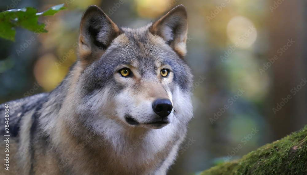 Wolf Staring at Camera in Woods. Generative AI