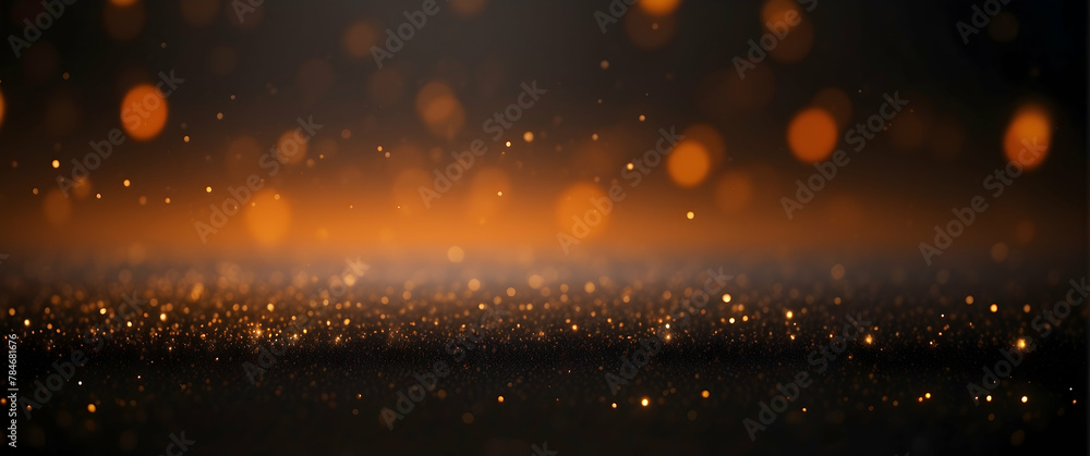 This image showcases golden bokeh particles on a dark backdrop giving a feel of festive celebration or magical dreams - obrazy, fototapety, plakaty 