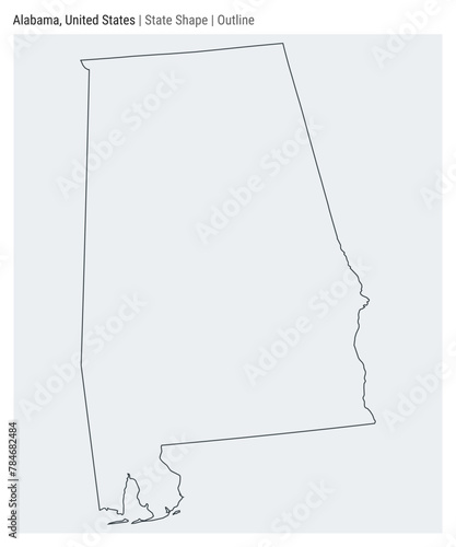 Alabama, United States. Simple vector map. State shape. Outline style. Border of Alabama. Vector illustration.