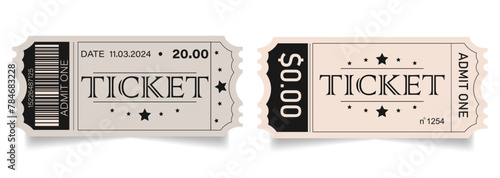 Collection of classic tickets to cinema, circus. Coupon, 3d,   voucher, gift, promotion