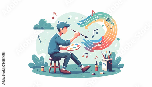 Melody of Colors  A Musician s Rhythmic Strokes in Candid Daily Environment - Simple Flat Vector Illustration
