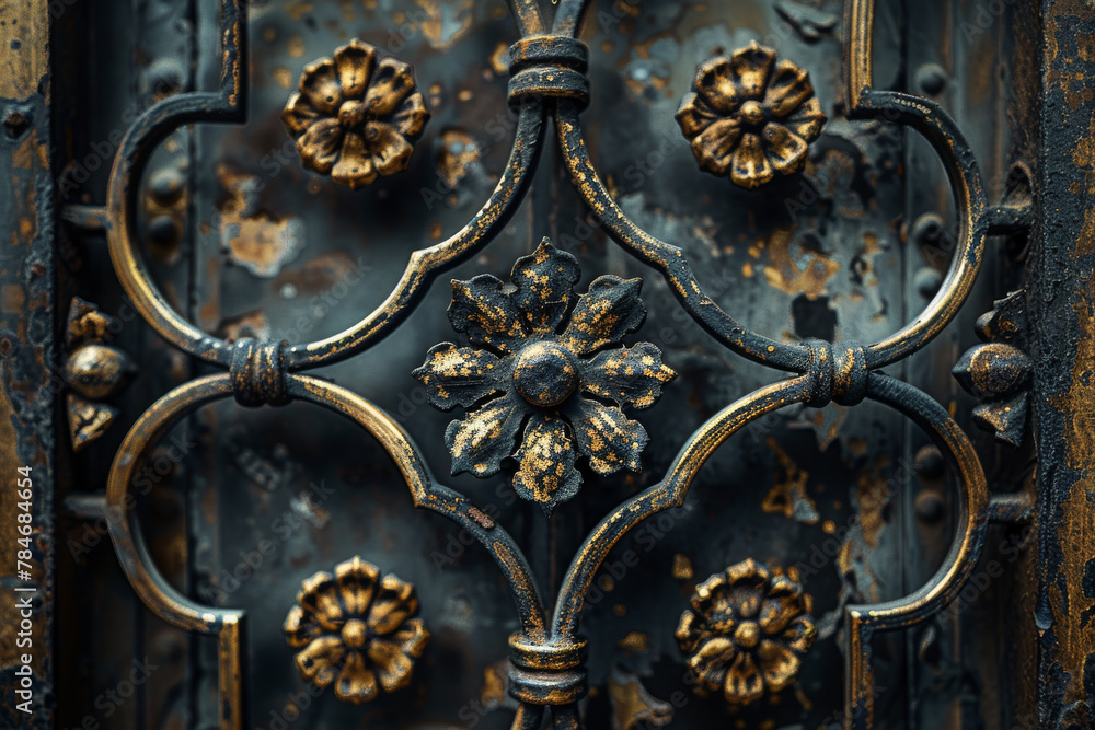 Vintage Ornate Ironwork Detail on Antique Door