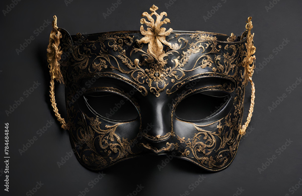 Gold Masquerade Venetian mask ornamented with rich decorative designs

