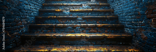 Atmospheric Illuminated Brick Staircase in a Dark Moody Setting